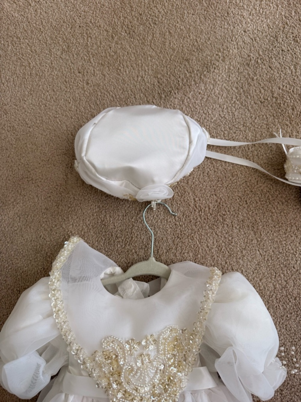 Ivory Pearl-Embellished baby girl christenings gown with pillbox hat custom made - Picture 8 of 11